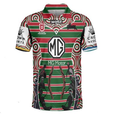 NRL South Sydney Rabbitohs Custom Name Number 2023 Indigenous Jersey Polo Shirt