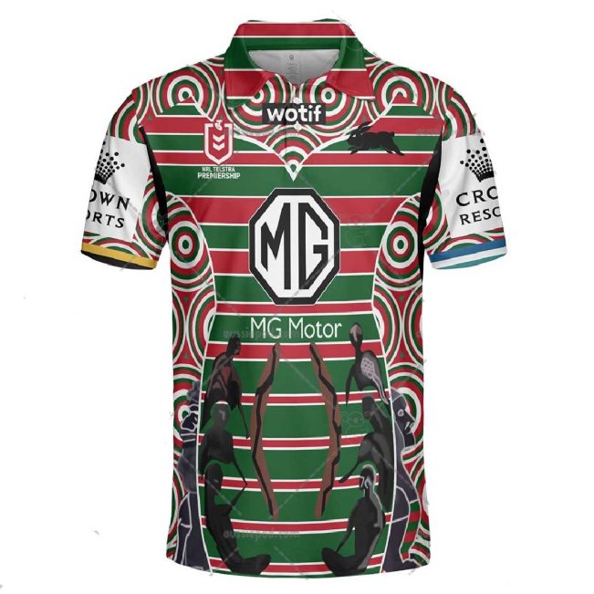 NRL South Sydney Rabbitohs Custom Name Number 2023 Indigenous Jersey Polo Shirt