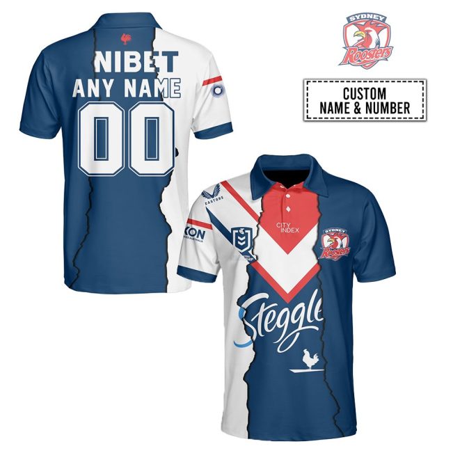 NRL Sydney Roosters Custom Name Number 2023 Mix Jersey Polo Shirt