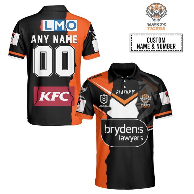 NRL Wests Tigers Custom Name Number 2023 Mix Jersey Polo Shirt