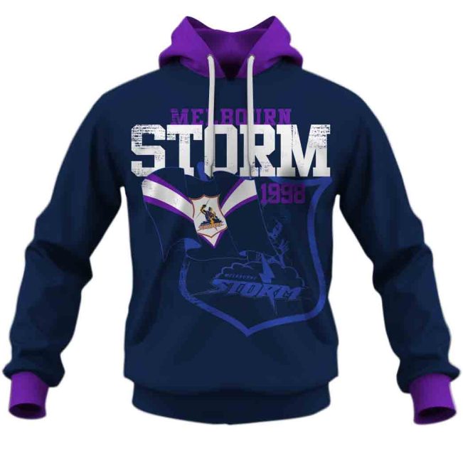 NRL Melbourne Storm Custom Name Number Flag Retro 1998 Jersey Pullover Hoodie