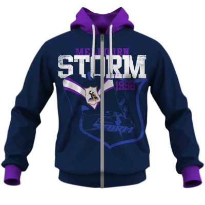 NRL Melbourne Storm Custom Name Number Flag Retro 1998 Jersey Zip Up Hoodie