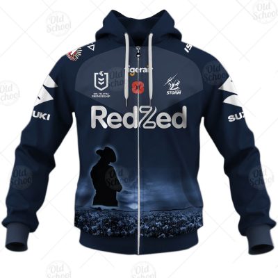 NRL Melbourne Storm Custom Name Number 2020 ANZAC Day Jersey Zip Up Hoodie