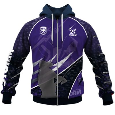 NRL Melbourne Storm Custom Name Number Fishing T59 Zip Up Hoodie