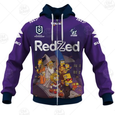 NRL Melbourne Storm Custom Name Number x The Simpsons 2020 Halloween Zip Up Hoodie