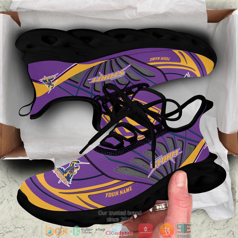 NRL Melbourne Storm Custom Name Purple Yellow Max Soul Shoes NRL Melbourne Storm Custom Name Purple Yellow Max Soul Shoes