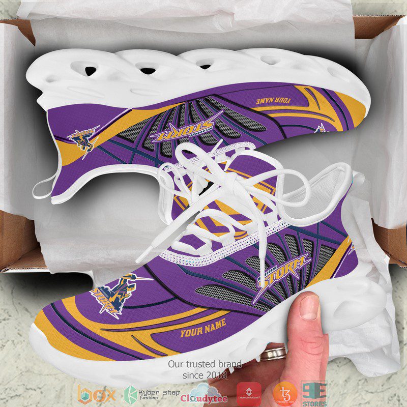 NRL Melbourne Storm Custom Name Purple Yellow Max Soul Shoes NRL Melbourne Storm Custom Name Purple Yellow Max Soul Shoes