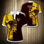 AFL Hawthorn Hawks Brown Gold Split Polo Shirt