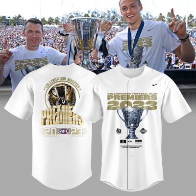 AFL Collingwood Magpies White Premiers 2023 Baseball Jersey