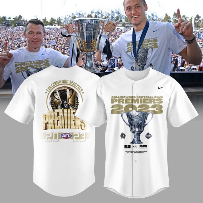 AFL Collingwood Magpies White Premiers 2023 Baseball Jersey