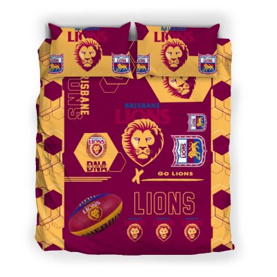AFL Brisbane Lions Maroon Gold Hexagon  Bedding Set