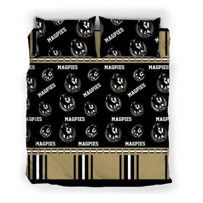 AFL Collingwood Magpies Black Taupe Multilogo  Bedding Set