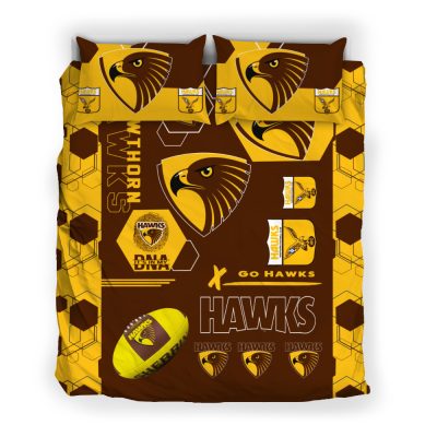 AFL Hawthorn Hawks Brown Yellow Hexagon  Bedding Set