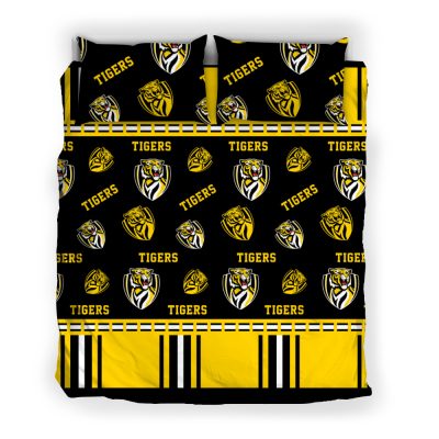 AFL Richmond Tigers Black Yellow Multi Logo  Bedding Set
