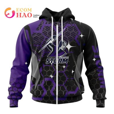 NRL Melbourne Storm Custom Name Number MotoCross Zip Up Hoodie