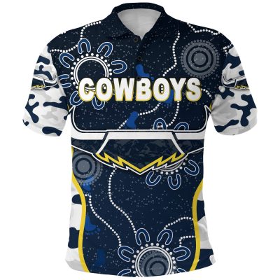 NRL North Queensland Cowboys Custom Text ANZAC Day Camouflage Indigenous Polo Shirt
