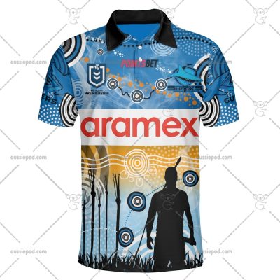 NRL Cronulla-Sutherland Sharks Custom Name Number 2023 Indigenous Jersey Polo Shirt