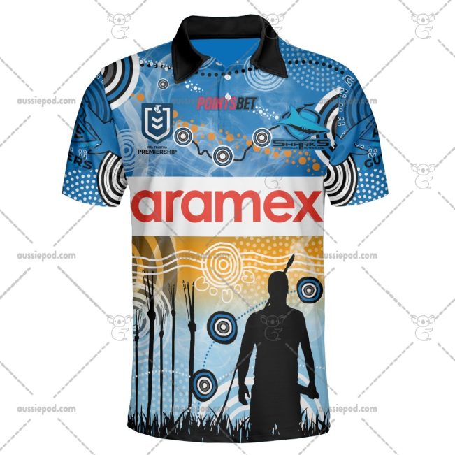 NRL Cronulla-Sutherland Sharks Custom Name Number 2023 Indigenous Jersey Polo Shirt