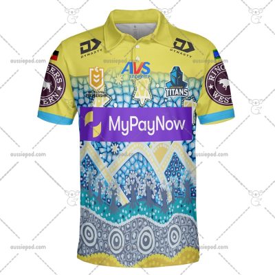 NRL Gold Coast Titans Custom Name Number 2023 Indigenous Jersey Polo Shirt