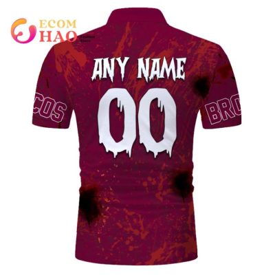 NRL Brisbane Broncos Custom Name Number Halloween Polo Shirt V2