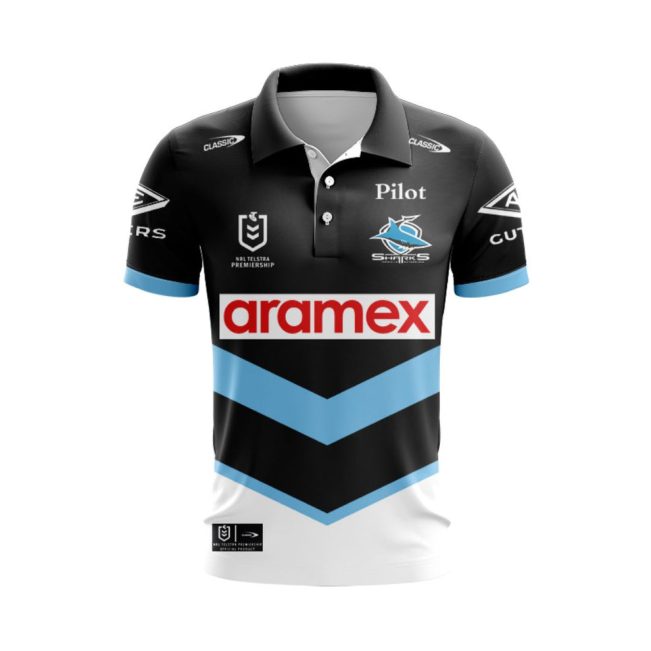 NRL Cronulla-Sutherland Sharks Custom Name Number 2025 Away Jersey Polo Shirt