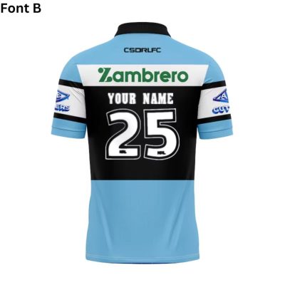 NRL Cronulla-Sutherland Sharks Custom Name Number 2025 Home Jersey Polo Shirt