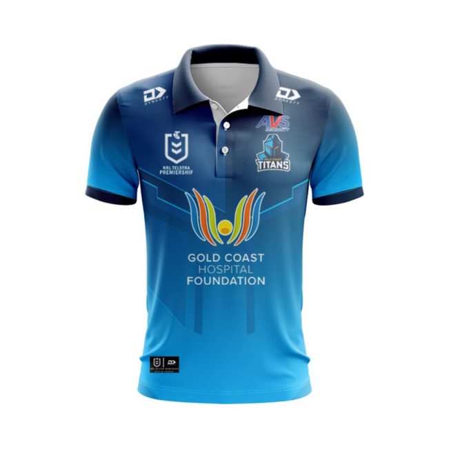 NRL Gold Coast Titans Custom Name Number 2025 Junior Home Jersey Polo Shirt