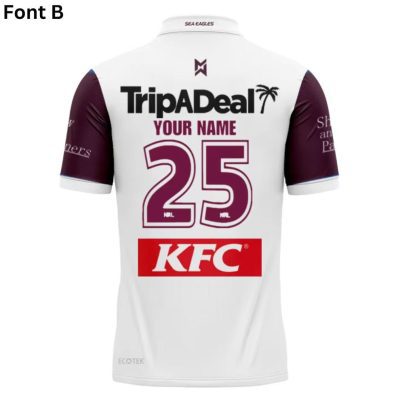 NRL Manly Warringah Sea Eagles Custom Name Number 2025 Away Jersey Polo Shirt