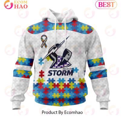 NRL Melbourne Storm Custom Name Number Autism Awareness Pullover Hoodie