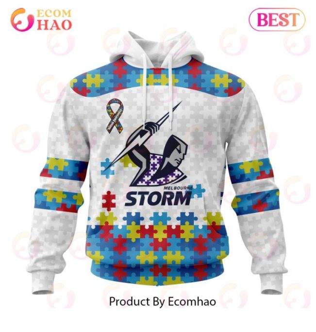 NRL Melbourne Storm Custom Name Number Autism Awareness Pullover Hoodie