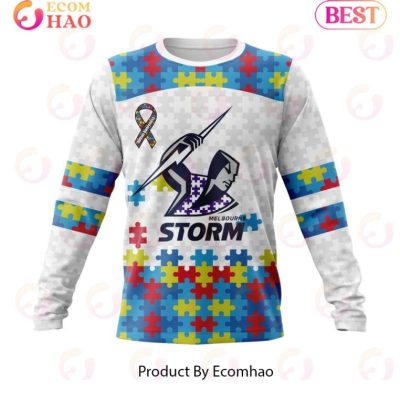 NRL Melbourne Storm Custom Name Number Autism Awareness Sweatshirt