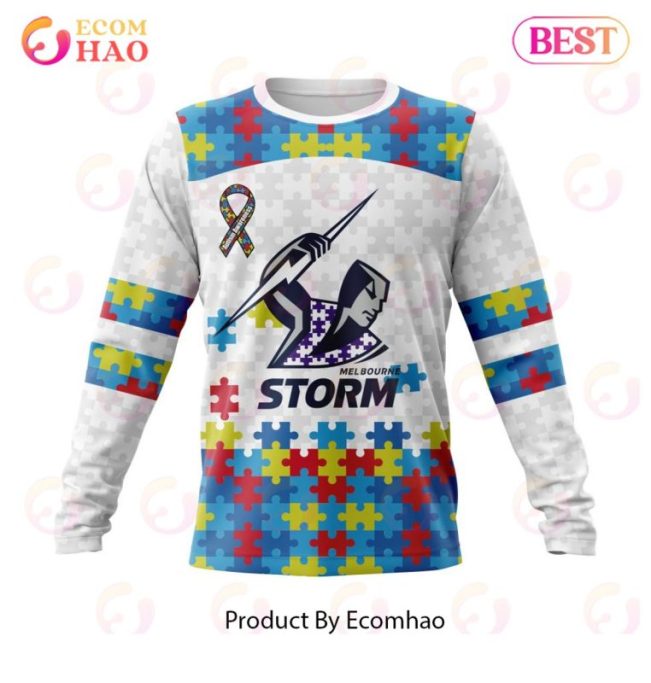 NRL Melbourne Storm Custom Name Number Autism Awareness Sweatshirt