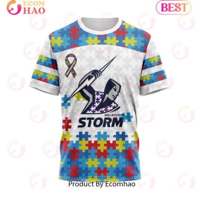 NRL Melbourne Storm Custom Name Number Autism Awareness T-Shirt