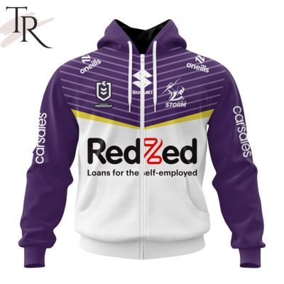 NRL Melbourne Storm Custom Name Number 2024 Away Jersey Zip Up Hoodie