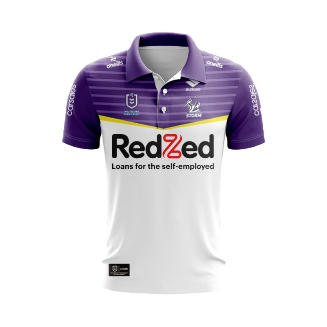 NRL Melbourne Storm Custom Name Number 2025 Away Jersey Polo Shirt