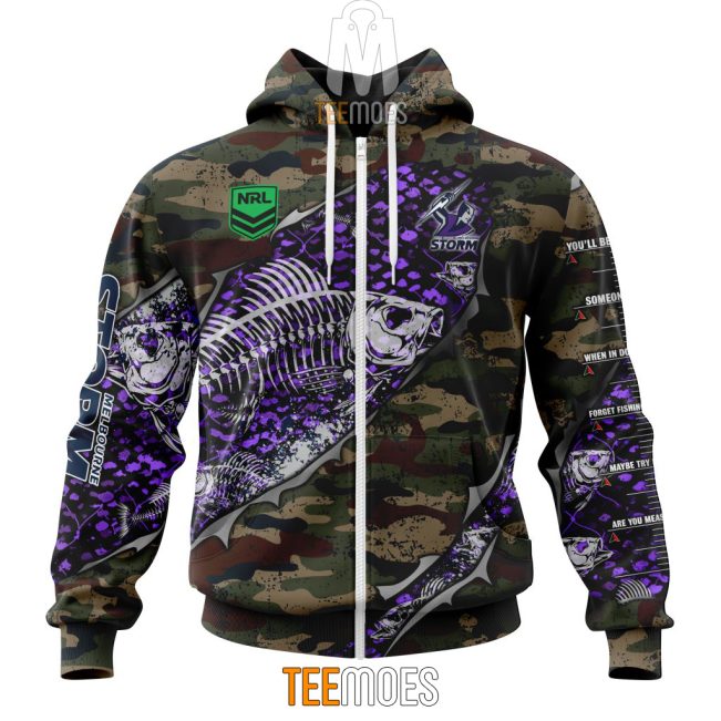 NRL Melbourne Storm Custom Name Number Special Camo Fishing Zip Up Hoodie