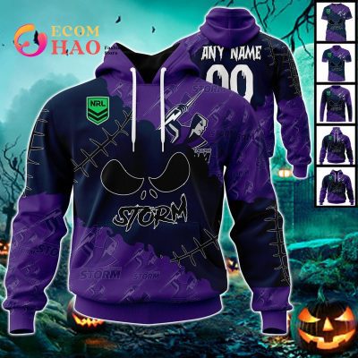 NRL Melbourne Storm Custom Name Number Halloween Pullover Hoodie V2