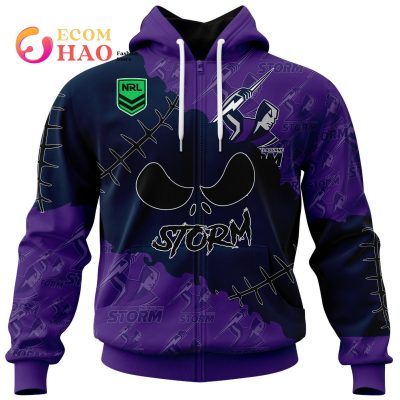 NRL Melbourne Storm Custom Name Number Halloween Zip Up Hoodie V2