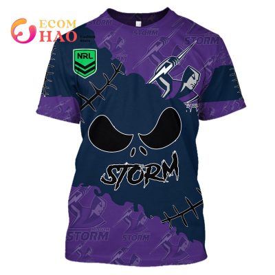 NRL Melbourne Storm Custom Name Number Halloween T-Shirt V2