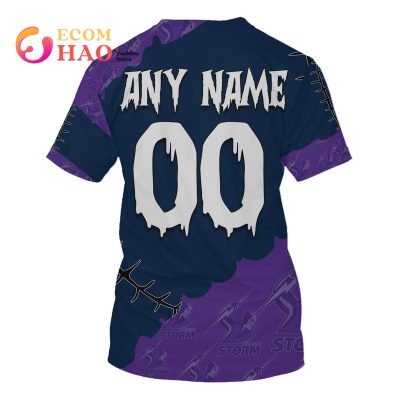 NRL Melbourne Storm Custom Name Number Halloween T-Shirt V2