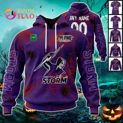 NRL Melbourne Storm Custom Name Number Halloween Pullover Hoodie V3