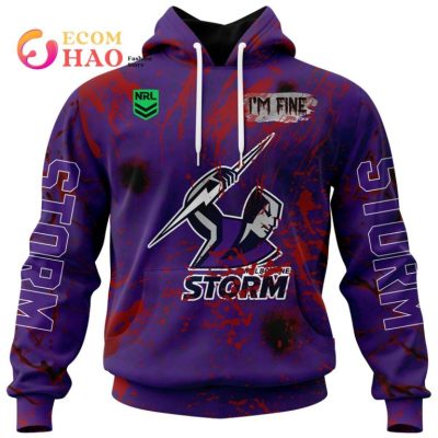 NRL Melbourne Storm Custom Name Number Halloween Pullover Hoodie V3