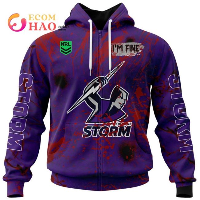 NRL Melbourne Storm Custom Name Number Halloween Zip Up Hoodie V3