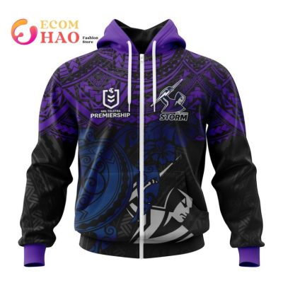 NRL Melbourne Storm Custom Name Number Polynesian Zip Up Hoodie
