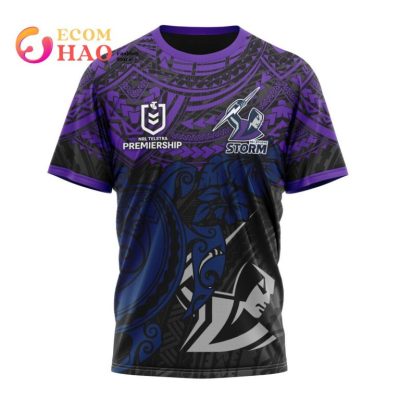 NRL Melbourne Storm Custom Name Number Polynesian T-Shirt
