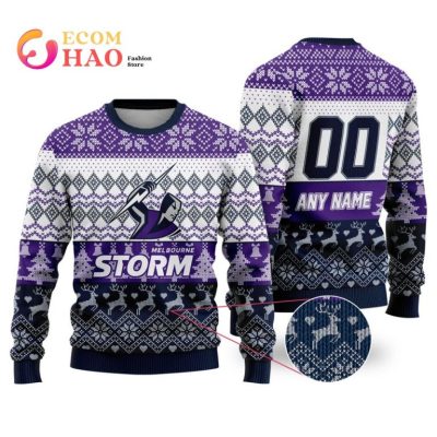 NRL Melbourne Storm Custom Name Number Ugly Christmas Sweater