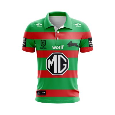 NRL South Sydney Rabbitohs Custom Name Number 2024 Home Jersey Polo Shirt