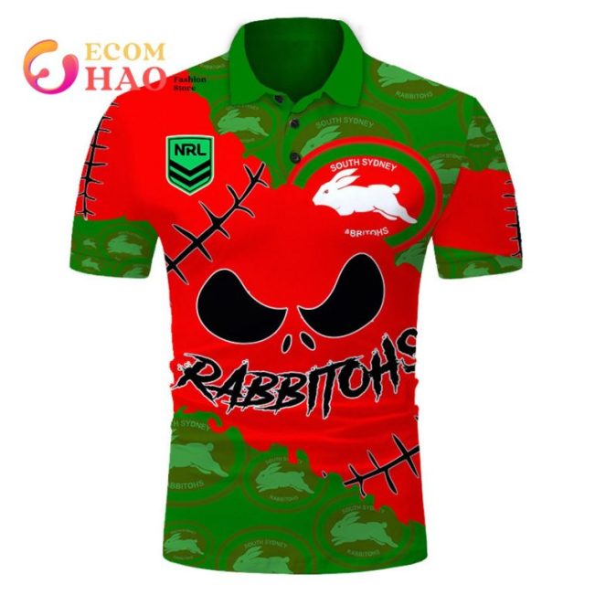 NRL South Sydney Rabbitohs Custom Name Number Halloween Polo Shirt V2