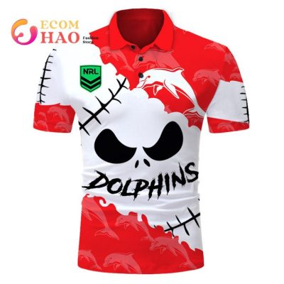 NRL Dolphins Custom Name Number Halloween Style Polo Shirt