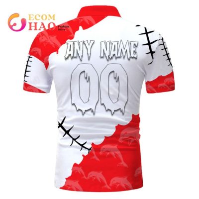 NRL Dolphins Custom Name Number Halloween Style Polo Shirt
